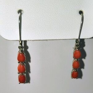 Earrings, Pierced, Dark Orange Coral 925 Sterling Silver